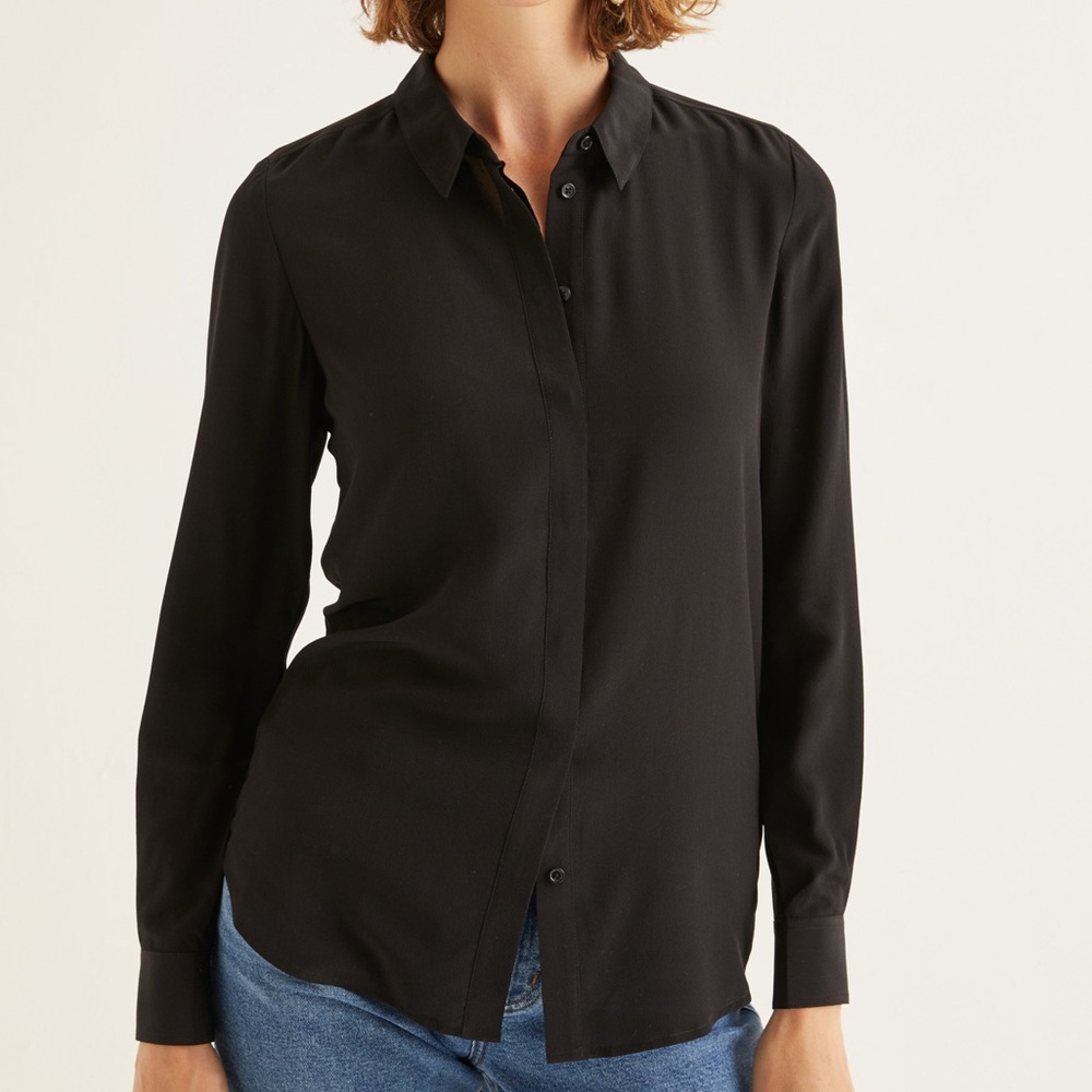 Boden Black Silk Button Down Long Sleeve Blouse Size 12